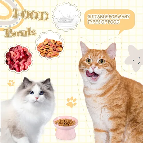 Miniatura 6 de Layhit Paquete de 2 cuencos elevados de alimentación lenta para gatos, cuencos elevados de cerámica para comida para gatos, anti vómitos, comedero