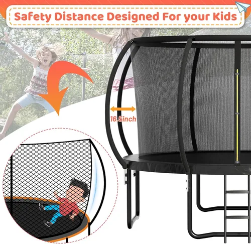 Miniatura 5 de Zevemomo Trampolín al aire libre para niños y adultos, trampolines de calabaza con red de seguridad, escalera, marco de metal con revestimiento