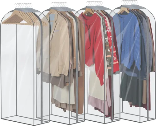 Miniatura 15 de Zilink Bolsas de ropa transpirables para abrigo de piel de 43", bolsas de traje para almacenamiento en armario, fundas transparentes para chaqueta