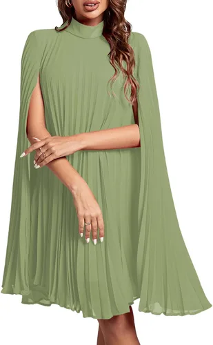 Miniatura 40 de Rooscier Vestido midi de fiesta plisado con cuello alto falso y espalda abierta para mujer