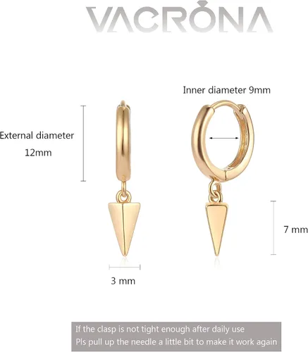 Miniatura 4 de VACRONA - Aretes tipo arracadas para mujer, chapados en oro de 14 quilates, diseño de aro de arracada