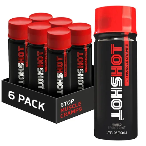 HOTSHOT Paquete de 6 unidades de 1.7 onzas líquidas, bebida para aliviar calambres musculares de mango picante, extracto de especias naturales, tiro