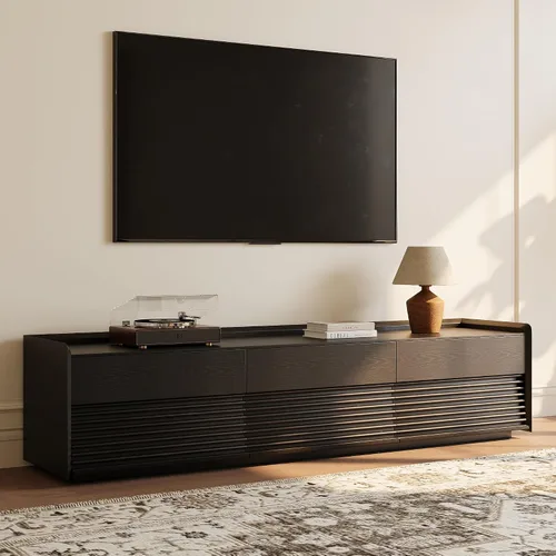 Miniatura 15 de POVISON Soporte de TV moderno de mediados de siglo totalmente ensamblado con luces LED ajustables, consola multimedia de madera, centro
