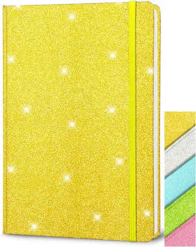Miniatura 10 de Cuaderno rosa con purpurina, 8.3 x 5.7 pulgadas, 160 páginas rayadas con purpurina que nunca se despega, diario brillante para niñas, cuadernos