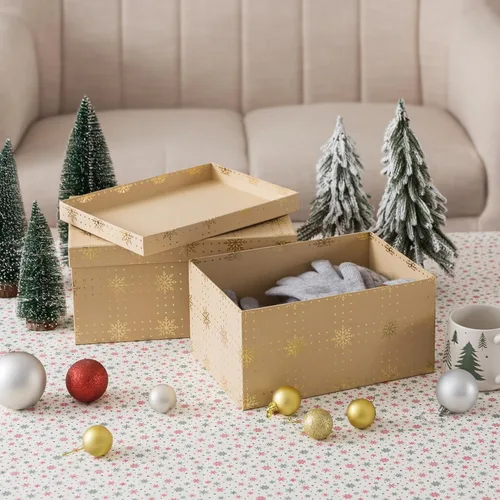 Miniatura 6 de Soul & Lane Cajas de regalo de Navidad con tapas, cajas de anidación de Navidad reutilizables vintage de papel kraft para regalos, cartón Joyful