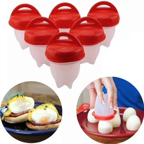 LANJILIFE Olla para huevos Huevos duros sin cáscara, huevos de vapor hervidos de silicona, sin BPA, 6 unidadesjuego de cocina de cocina de silicona