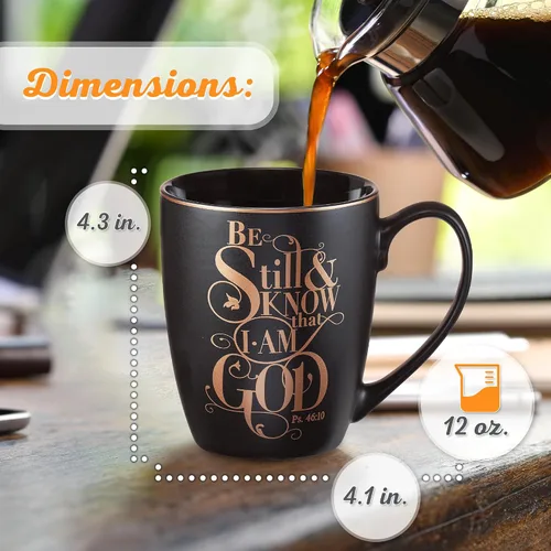 Miniatura 2 de Christian Art Gifts Taza de café de cerámica negra mate – 12 oz. Taza de café y té inspiradora sin plomo ni cadmio para hombres y mujeres