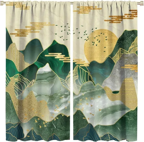 Miniatura 13 de Cortinas opacas con bolsillo para cortinero de montaña forestal, para sala de estar, oscurecimiento de la habitación, estilo japonés, paisaje