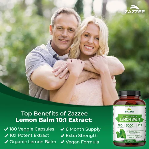 Miniatura 3 de Zazzee Extracto orgánico de bálsamo de limón 10:1, 3000 mg de fuerza por cápsula, 180 cápsulas veganas, suministro para 6 meses, extracto