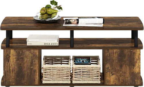 Miniatura 6 de Furinno Jaya - Mesa auxiliar rectangular moderna con estante abierto, mesa auxiliar con almacenamiento lateral, para sala de estar, dormitorio, Pino