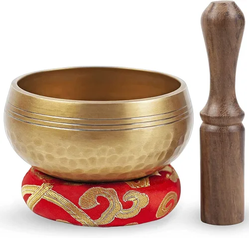 Miniatura 2 de Himalayan Bazaar - Juego de Cuencos Tibetanos Cantores, Fácil de Tocar para Principiantes, Auténtico Hecho a Mano, Meditación de Atención Plena, Oro
