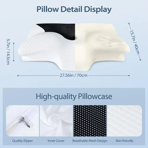 Miniatura 5 de HOMCA Almohada cervical de espuma viscoelástica – Almohada de espuma viscoelástica de contorno para aliviar el dolor de cuello, almohada ortopédica