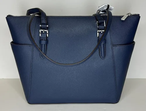 Miniatura 8 de Michael Kors Charlotte Bolso grande con cremallera y gancho triple a juego azul marinoSignature MK blanco brillante NavySignature Mk Bright White