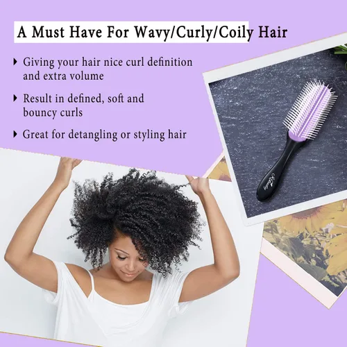 Miniatura 3 de Cepillo de pelo rizado 9 filas para desenredar y definir rizos, cepillo de cabello KTKUDY para separar, dar forma a los rizos, secar con soplado