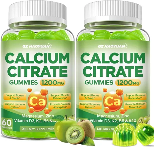 Miniatura 11 de Gomitas de citrato de calcio - Suplementos de 1200 mg de calcio en gomitas para mujeres y hombres con vitamina D3, K2, magnesio, zinc de alta