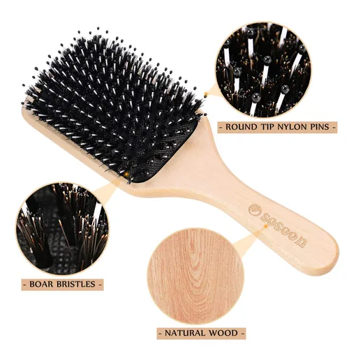Miniatura 2 de Cepillo de pelo, paquete de 2 cepillos de cerdas de jabalí para mujeres, hombres, niños, reducir el encrespamiento, no más enredos, cepillo de viaje