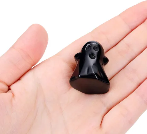 Miniatura 4 de Jovivi Figura decorativa de fantasma de cristal de obsidiana negra de 1.2 pulgadas tallada a mano, piedra curativa Reiki, escultura de estatua