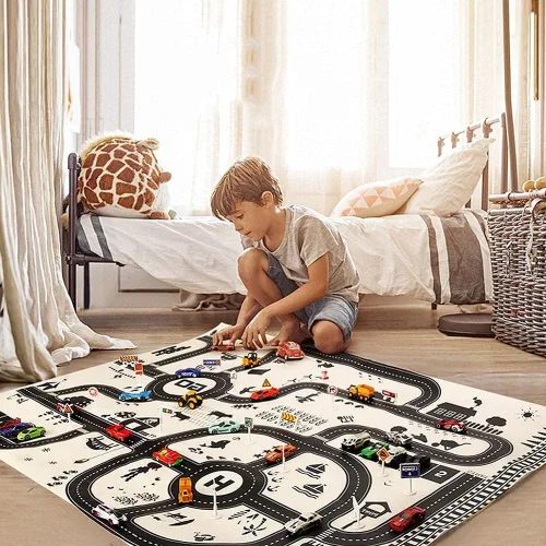 Miniatura 4 de Alfombra de juego para niños, tráfico, rutas de carretera, escena de la ciudad, mapa, modelo, coche, juguete, almohadilla de juego