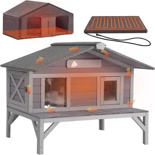 Miniatura 12 de Casa de Gatos al Aire Libre con Forro Aislado Resistente a la Intemperie para Gatos Salvajes para el Invierno