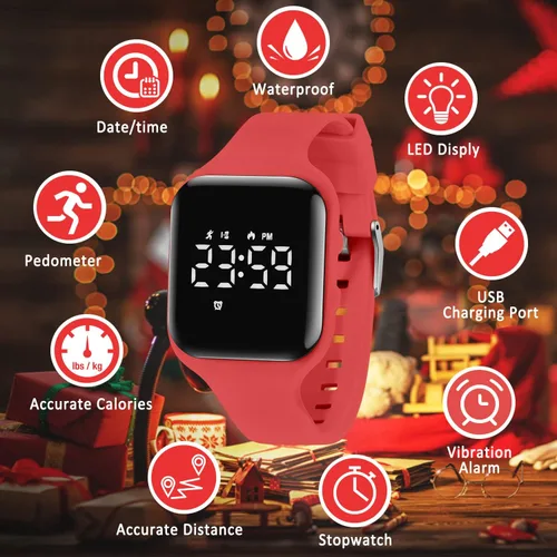 Miniatura 2 de Reloj deportivo digital para niños y niñas con contador de pasos, alarma vibratoria y despertador. Rastreador de actividad a prueba de agua, sin
