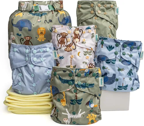 Miniatura 19 de Kinder Juego de 5 pañales de tela reutilizables para bebé, estilo bolsillo, camiseta atlética que absorbe la humedad, recién nacido a orinal 7-60