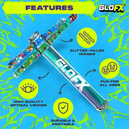 Miniatura 2 de GloFX Aurora Borealis Liquid X - Juguete de tubo caleidoscopio - Varitas de purpurina dobles (azul y verde azulado) - Incluye tubo, varitas