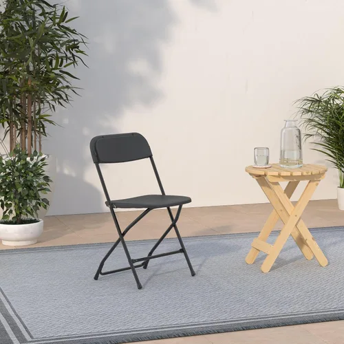 Miniatura 2 de EMMA + OLIVER Juego de 10 sillas plegables de plástico, capacidad de peso de 650 libras, silla plegable apilable ligera en color negro