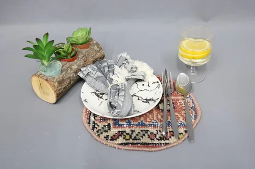 Miniatura 4 de Accesorio de comedor, Rug Supla, Kilim Supla, mantel individual beige, alfombra Supla de 10 x 10 pulgadas, mantel individual étnico, placa inferior