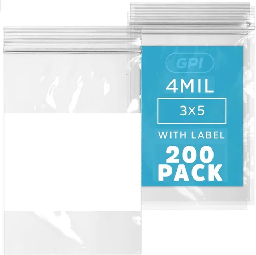 Miniatura 9 de GPI - 3" x 4" - Caja a granel de 1000, bolsas de plástico transparente con cierre de cremallera de 4 mil de grosor, resistentes, con bloque blanco