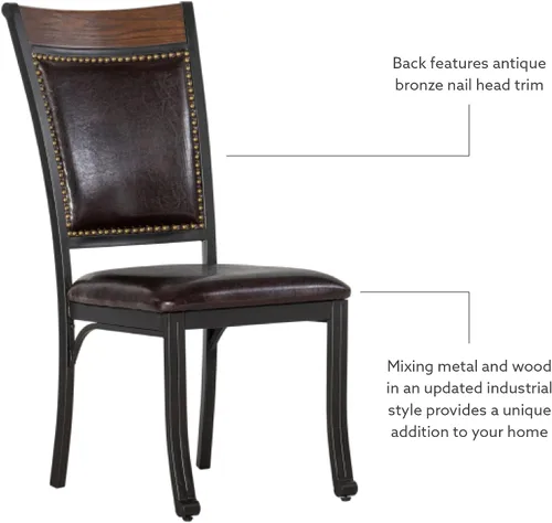 Miniatura 5 de Powell Furniture Franklin - Juego de 2 sillas de comedor de metal y piel sintética con clavos acentuados en madera, color marrón oscuro