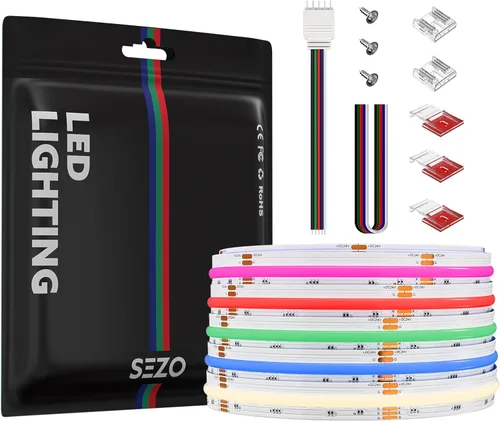Miniatura 16 de SEZO RGBW COB LED Tira de luces RGB+blanco cálido 3000K 16.4FT/5M DC12V 896LEDs/m 0.472 in ancho FCOB RGBWW Flexible de alta densidad Uniforme Cinta