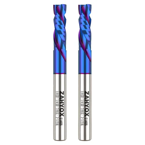 Miniatura 14 de ZahyoX Broca de enrutador de compresión de 1/4", broca CNC en espiral de corte hacia arriba y hacia abajo, fresa de carburo sólido con recubrimiento