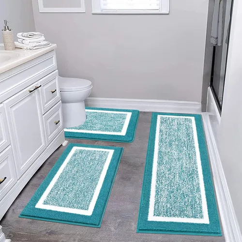 Miniatura 18 de Pauwer Juego de baño, alfombras de baño antideslizantes, alfombras de ducha absorbentes para suelo de baño, bañera y ducha, color azul aguamarina