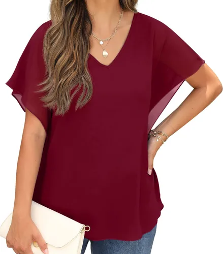 Miniatura 3 de QIXING Blusas elegantes de gasa sueltas para mujer, estilo casual de verano 2023