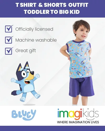 Miniatura 3 de Bluey Bingo Dad Mom - Camiseta sin mangas y pantalones cortos de rizo francés, conjunto de 3 piezas para niño pequeño a niño grande