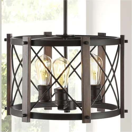 Miniatura 9 de JONATHAN Y Lámpara colgante de 16 pulgadas de bronce aceitado con 3 luces, lámpara LED regulable industrial para cocina, pantalla de cesta de metal