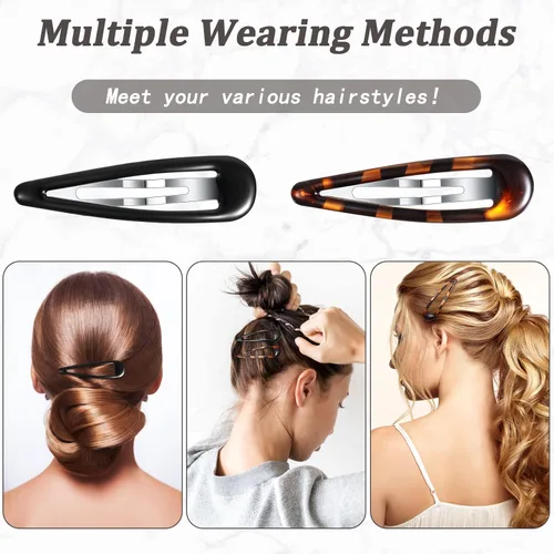 Miniatura 4 de Waydress 12 piezas de pinzas para el cabello con cierre de presión ovalado para mujeres, pasadores de tortuga de metal, agarres para cabello fino