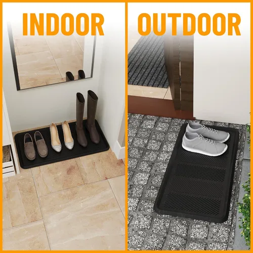 Miniatura 4 de Tapete moderno de goma antideslizante para interiores y exteriores, diseño de líneas de lavado de manguera, de 16 x 32 pulgadas, para entrada