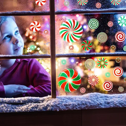 Miniatura 3 de 126 Piezas de Adhesivos de Pared de Navidad, Decoraciones de Dulces de Navidad, Adhesivos de Pared de Navidad, Adhesivos de Suelo de Menta para Rojo