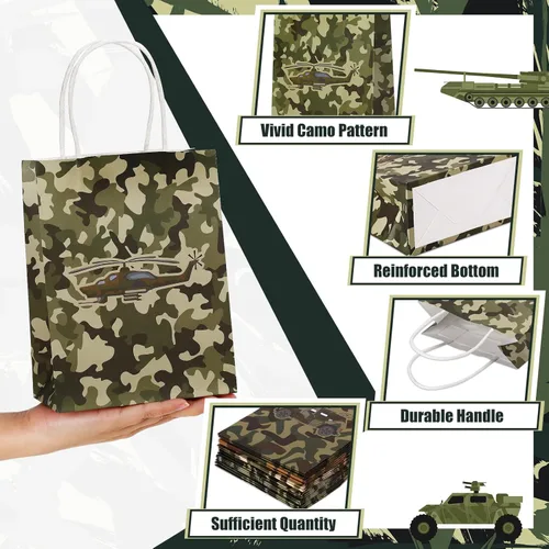 Miniatura 4 de Tallew Paquete de 24 bolsas de regalo de camuflaje para fiesta de cumpleaños, bolsas de regalo temáticas de camuflaje para niños y niñas, baby