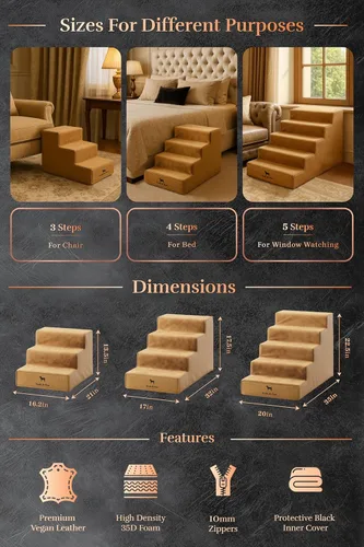Miniatura 4 de Noah & Paw Escaleras para Perros, Rampa para Perros para Cama (17" Extra Ancha) Escaleras para Mascotas para Cama Alta, Diseñadas para Razas