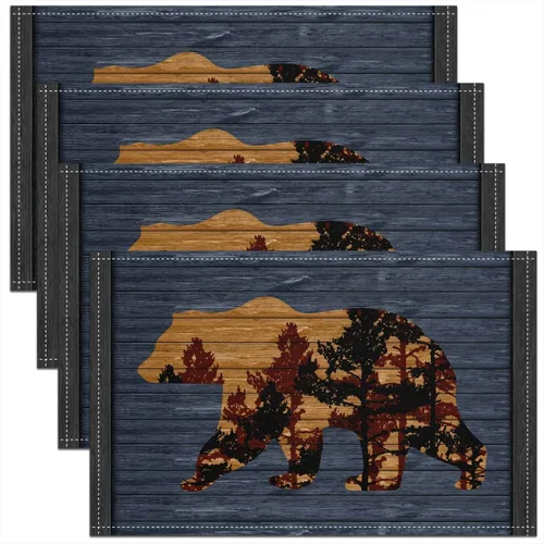 Miniatura 32 de jejeloiu Manteles individuales de mesa con osos para niños, manteles de mesa de animales salvajes de granja, mantel individual rústico de familia