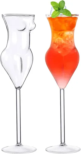 2 vasos de cristal transparente sexy Naked Miss con forma de cuerpo, vaso de cóctel transparente soplado a mano para cócteles, fiestas, decoración