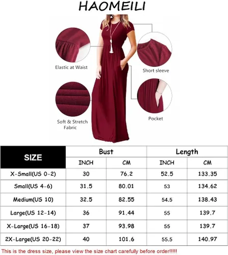 Miniatura 4 de HAOMEILI - Vestido largo de manga cortalarga, holgado, liso, informal y con bolsillos para mujer