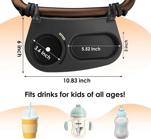 Miniatura 2 de Bandeja universal mejorada para refrigerios para cochecito compatible con Nuna Uppababy Bugaboo, bandeja portavasos, con brazos de silicona, barra