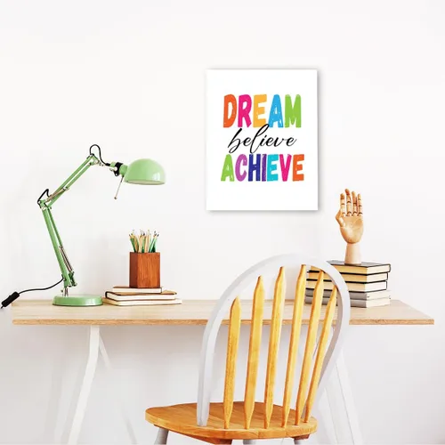 Miniatura 5 de JANLAN Dream Believe Achieve Wall Decor,Inspirational Positive Quotes Canvas Wall Art for Kids Room Classroom Nursery Playroom 11x15 Inch