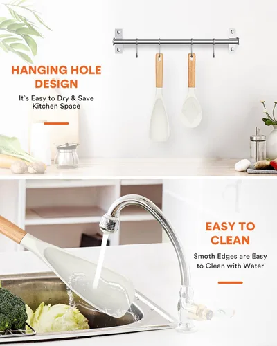 Miniatura 6 de Cuchara de cocina y cuchara de arroz para utensilios de cocina antiadherentes, ideal para cocinar y servir silicona mate resistente sin BPA, cuchara