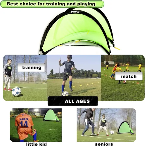 Miniatura 8 de Poray Soccer Goal for Kid Easy-up Set of Two Portable Soccer Net 210D Oxford with 8 Field Marker Cones Extra Stakes Fun for Backyard and Soccer Verde