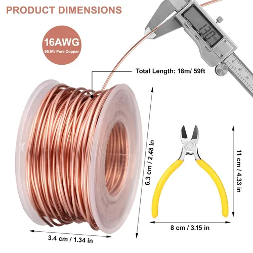 Miniatura 2 de Antena de jardinería electrocultural, 18m/59ft 99.9% alambre de cobre puro blando electrónico desnudo bobina de varilla de estaca de cobre calibre