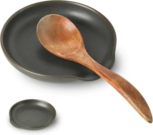 Soporte de cuchara de cerámica, soporte para cuchara de cocina negro mate para estufa, soporte para utensilios de 4.9 pulgadas para cucharones,
